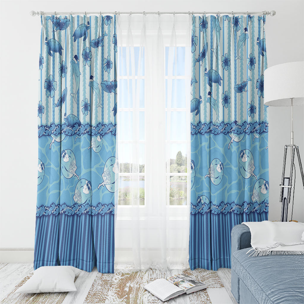 Hawaii Christmas In July Window Curtain Sky Blue Mele Kalikimaka Sea Animals