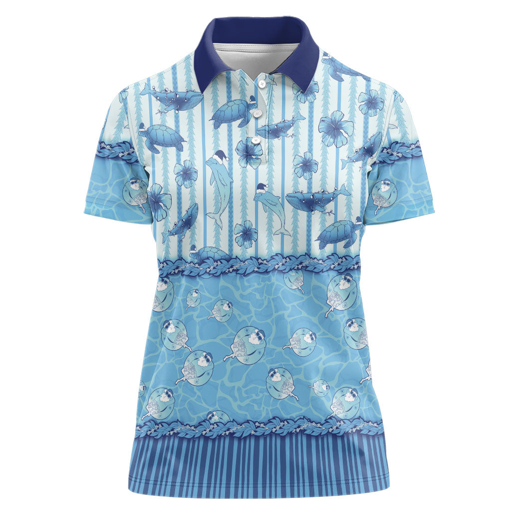Hawaii Christmas In July Women Polo Shirt Sky Blue Mele Kalikimaka Sea Animals