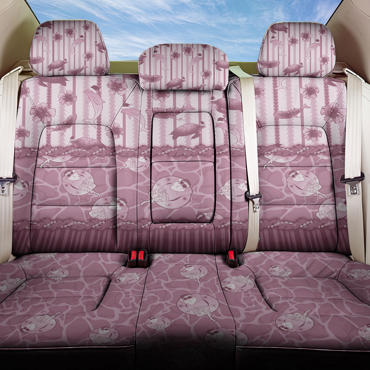 Hawaii Christmas In July Back Car Seat Cover Dusty Pink Mele Kalikimaka Sea Animals