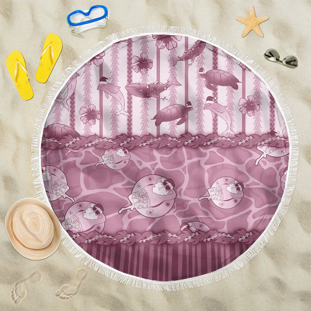 Hawaii Christmas In July Beach Blanket Dusty Pink Mele Kalikimaka Sea Animals