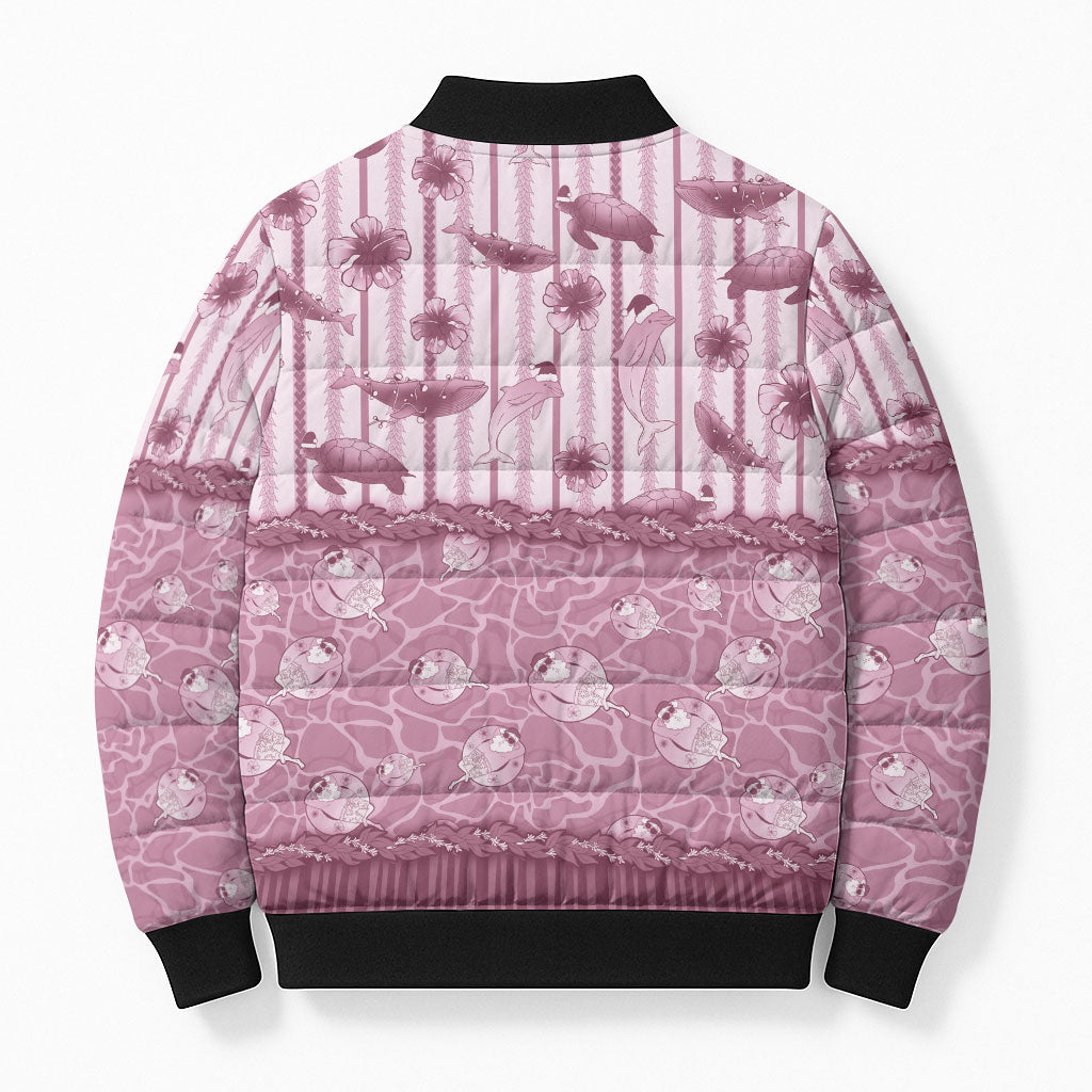 Hawaii Christmas In July Bomber Puffer Jacket Dusty Pink Mele Kalikimaka Sea Animals
