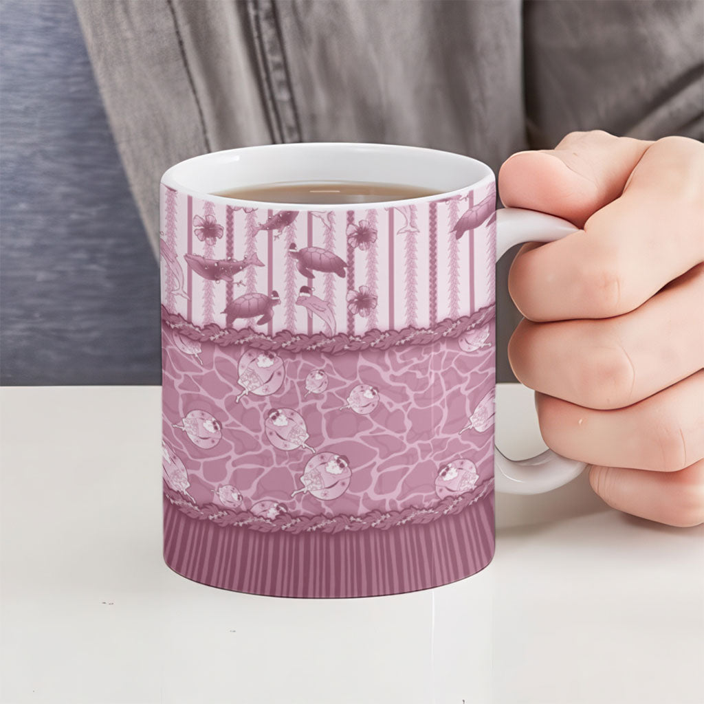 Hawaii Christmas In July Ceramic Mug Dusty Pink Mele Kalikimaka Sea Animals