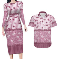 Hawaii Christmas In July Couples Matching Long Sleeve Bodycon Dress and Hawaiian Shirt Dusty Pink Mele Kalikimaka Sea Animals