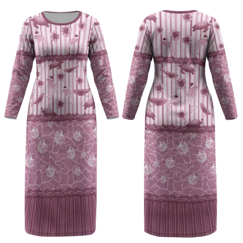 Hawaii Christmas In July Couples Matching Long Sleeve Bodycon Dress and Long Sleeve Button Shirt Dusty Pink Mele Kalikimaka Sea Animals DT05 - Polynesian Pride