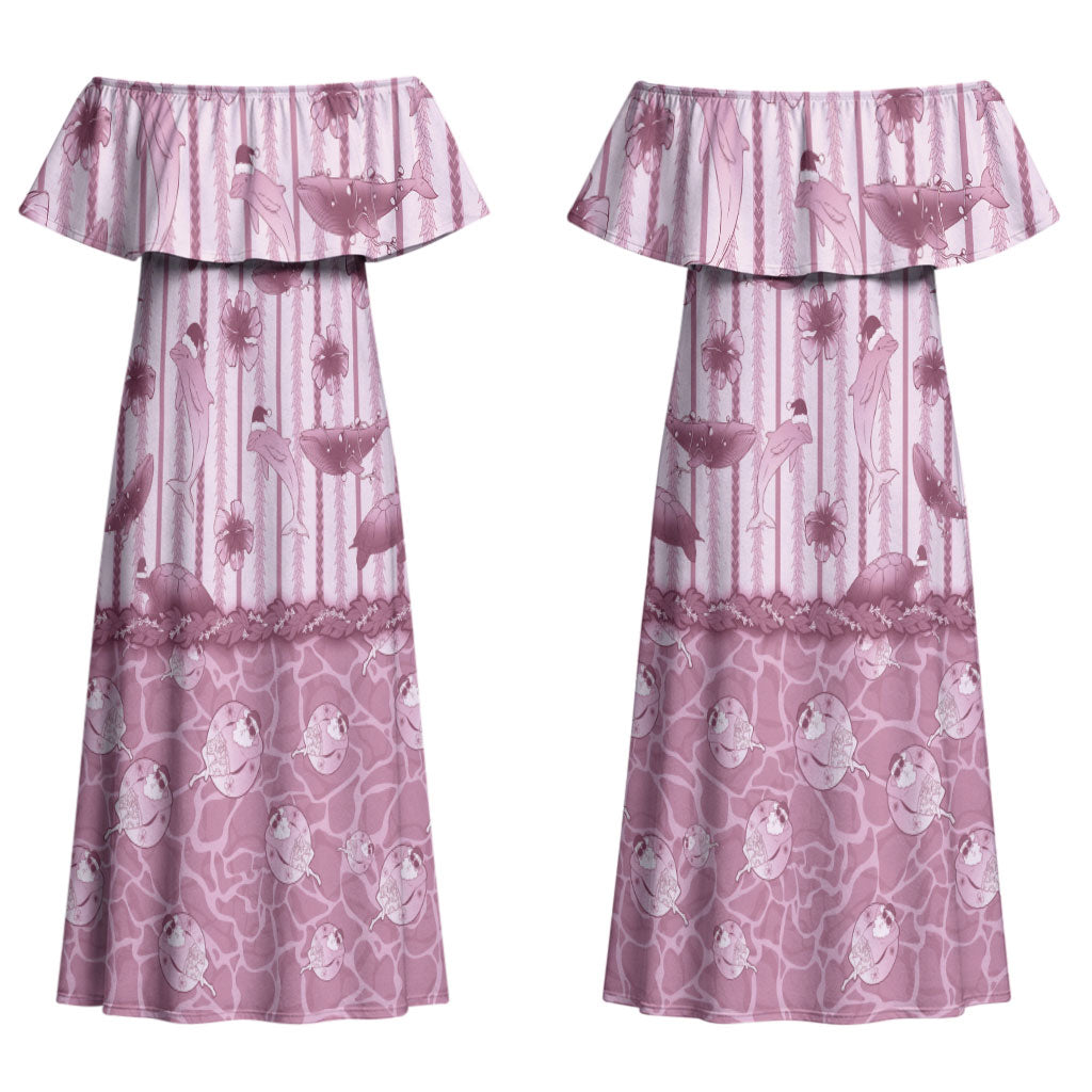 Hawaii Christmas In July Couples Matching Off Shoulder Maxi Dress and Long Sleeve Button Shirt Dusty Pink Mele Kalikimaka Sea Animals DT05 - Polynesian Pride
