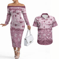 Hawaii Christmas In July Couples Matching Off The Shoulder Long Sleeve Dress and Hawaiian Shirt Dusty Pink Mele Kalikimaka Sea Animals DT05 Pink - Polynesian Pride