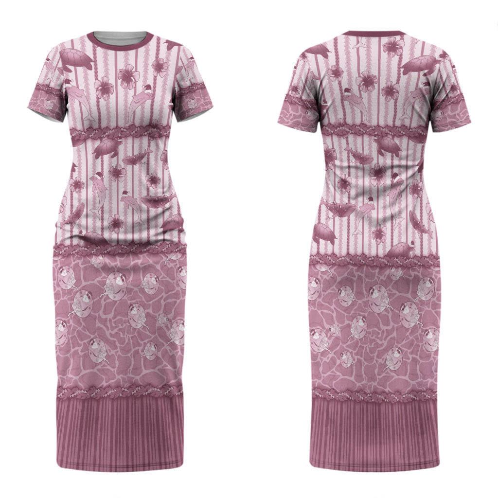 Hawaii Christmas In July Couples Matching Short Sleeve Bodycon Dress and Hawaiian Shirt Dusty Pink Mele Kalikimaka Sea Animals DT05 - Polynesian Pride