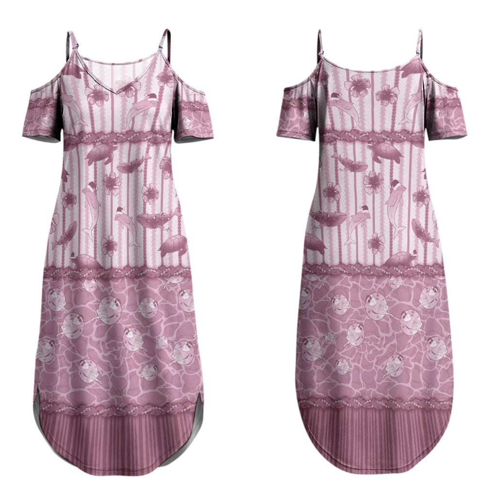 Hawaii Christmas In July Couples Matching Summer Maxi Dress and Long Sleeve Button Shirt Dusty Pink Mele Kalikimaka Sea Animals DT05 - Polynesian Pride