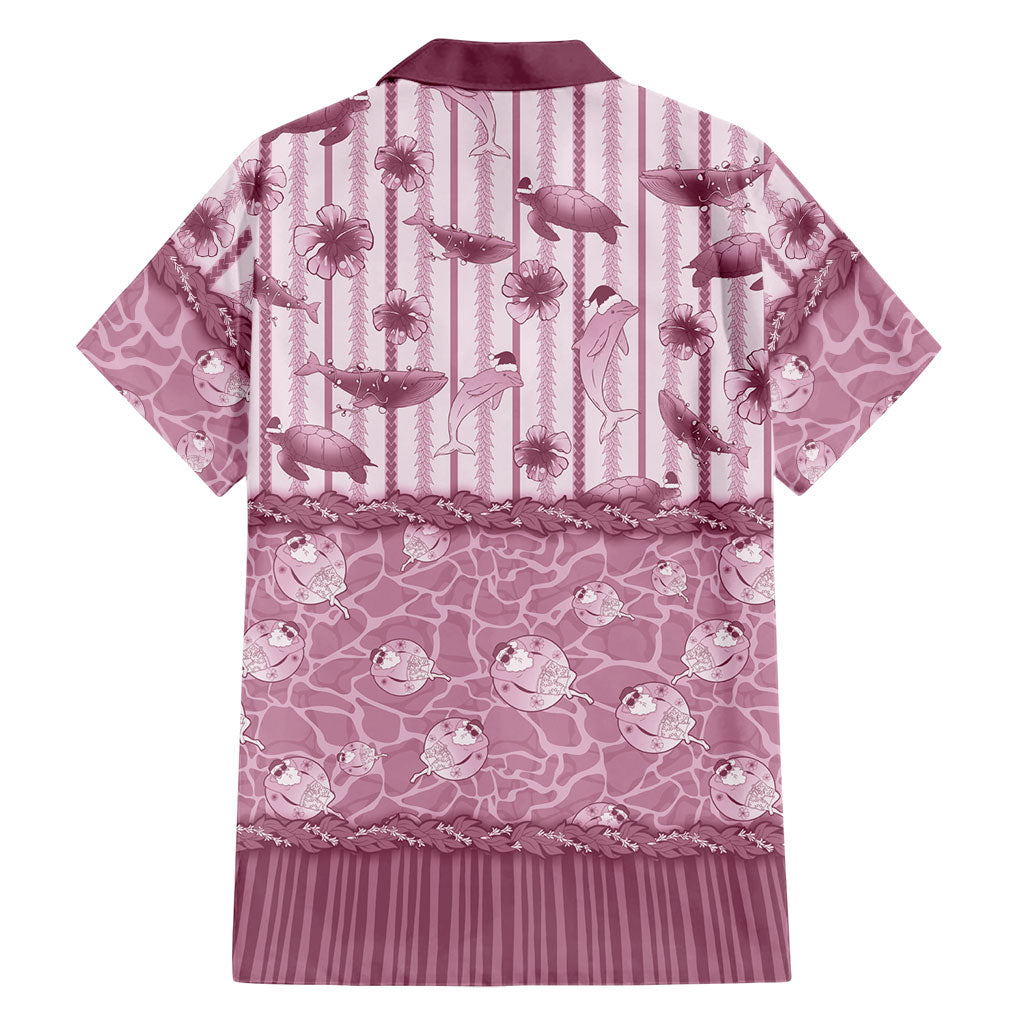 Hawaii Christmas In July Family Matching Off The Shoulder Long Sleeve Dress and Hawaiian Shirt Dusty Pink Mele Kalikimaka Sea Animals