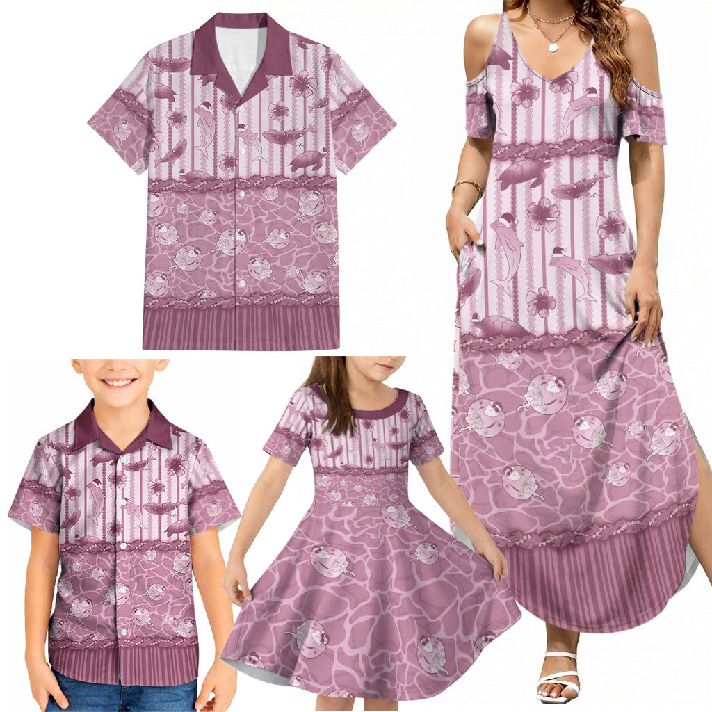 Hawaii Christmas In July Family Matching Summer Maxi Dress and Hawaiian Shirt Dusty Pink Mele Kalikimaka Sea Animals DT05 - Polynesian Pride
