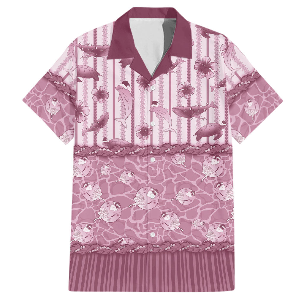 Hawaii Christmas In July Family Matching Summer Maxi Dress and Hawaiian Shirt Dusty Pink Mele Kalikimaka Sea Animals
