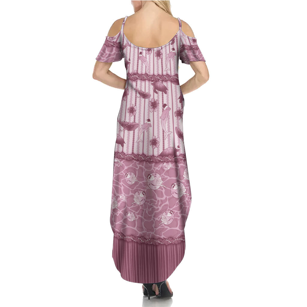 Hawaii Christmas In July Family Matching Summer Maxi Dress and Hawaiian Shirt Dusty Pink Mele Kalikimaka Sea Animals