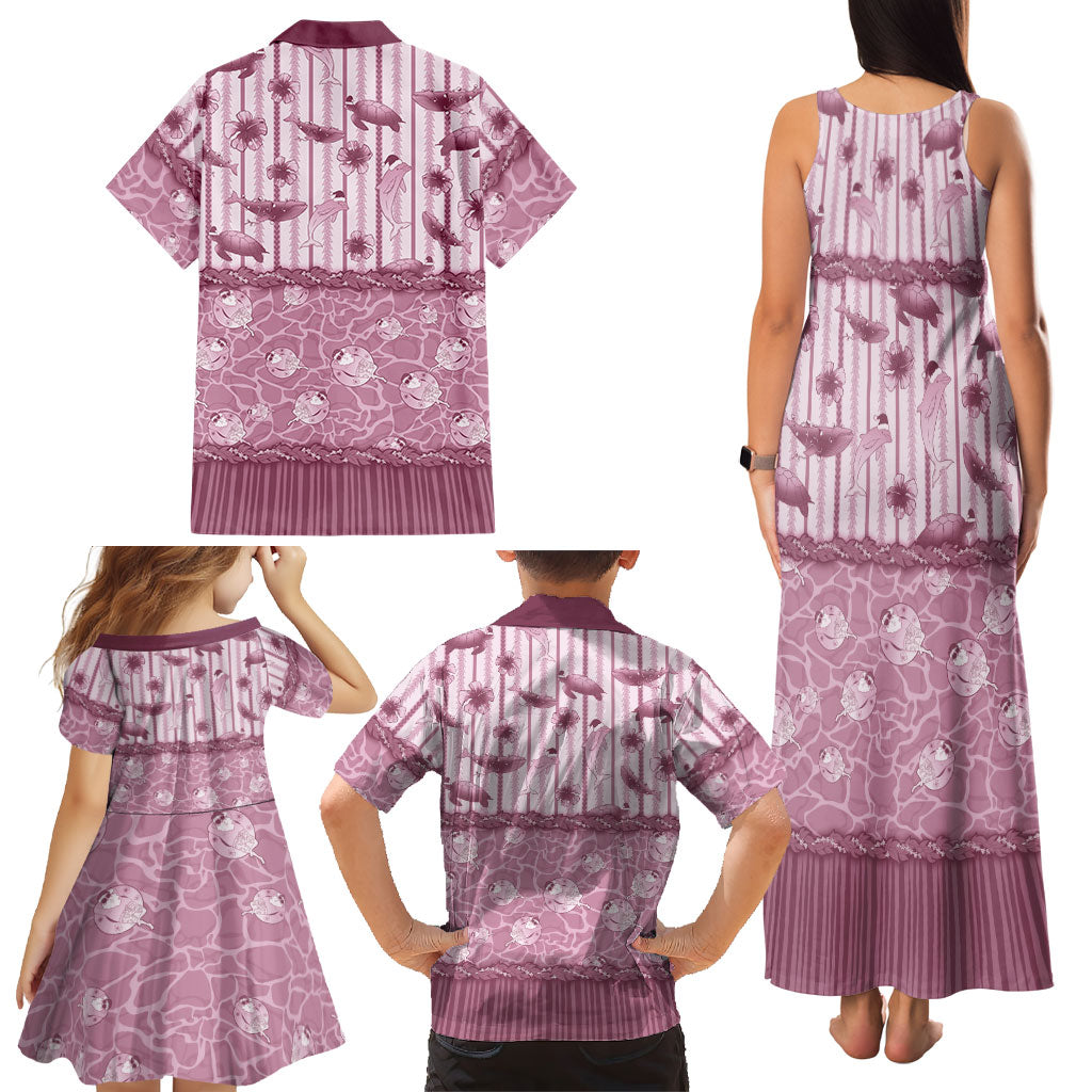 Hawaii Christmas In July Family Matching Tank Maxi Dress and Hawaiian Shirt Dusty Pink Mele Kalikimaka Sea Animals