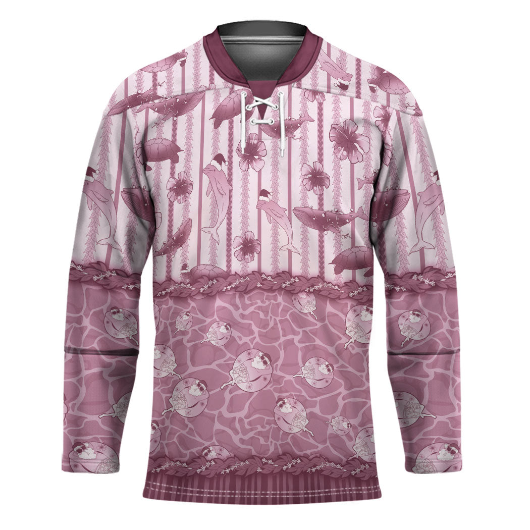 Hawaii Christmas In July Hockey Jersey Dusty Pink Mele Kalikimaka Sea Animals