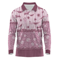 Hawaii Christmas In July Long Sleeve Polo Shirt Dusty Pink Mele Kalikimaka Sea Animals