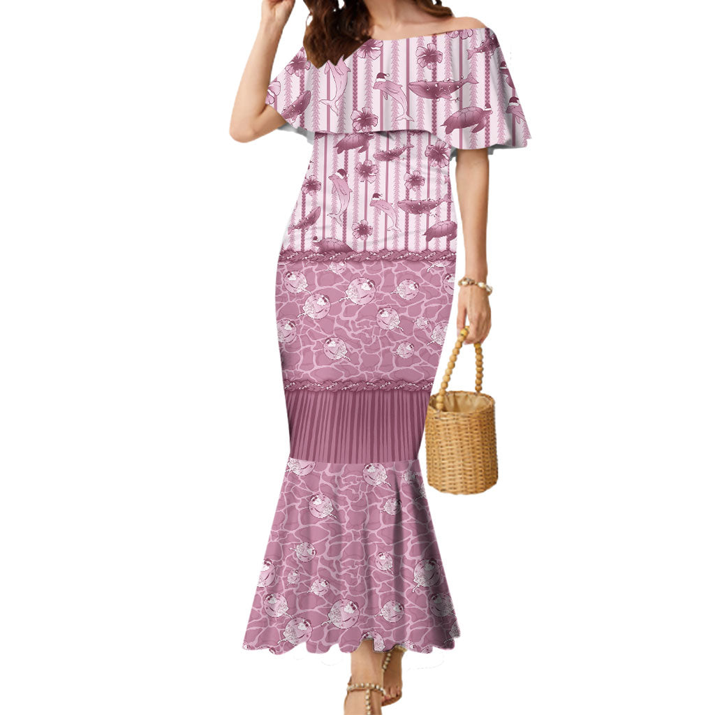 Hawaii Christmas In July Mermaid Dress Dusty Pink Mele Kalikimaka Sea Animals