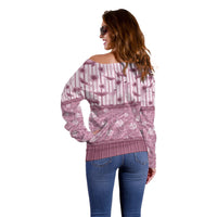 Hawaii Christmas In July Off Shoulder Sweater Dusty Pink Mele Kalikimaka Sea Animals DT05 - Polynesian Pride