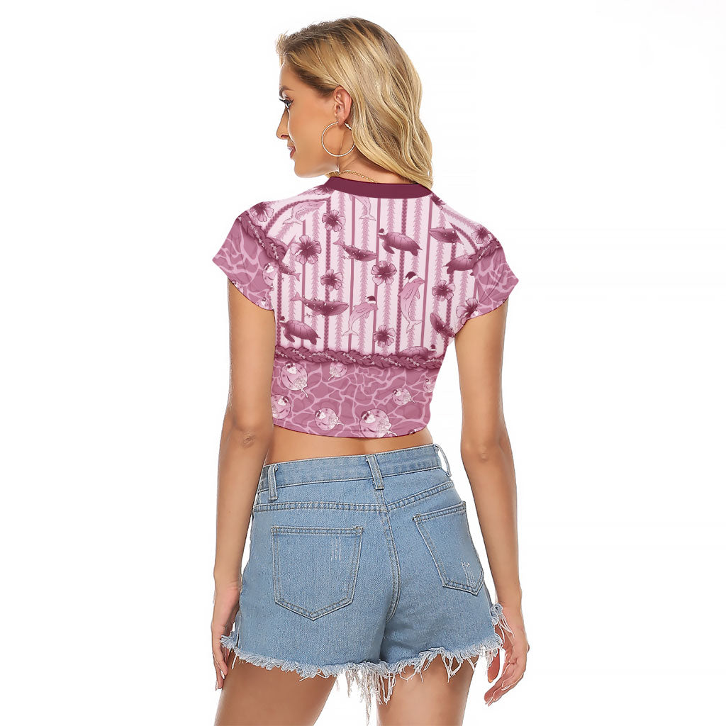 Hawaii Christmas In July Raglan Cropped T Shirt Dusty Pink Mele Kalikimaka Sea Animals