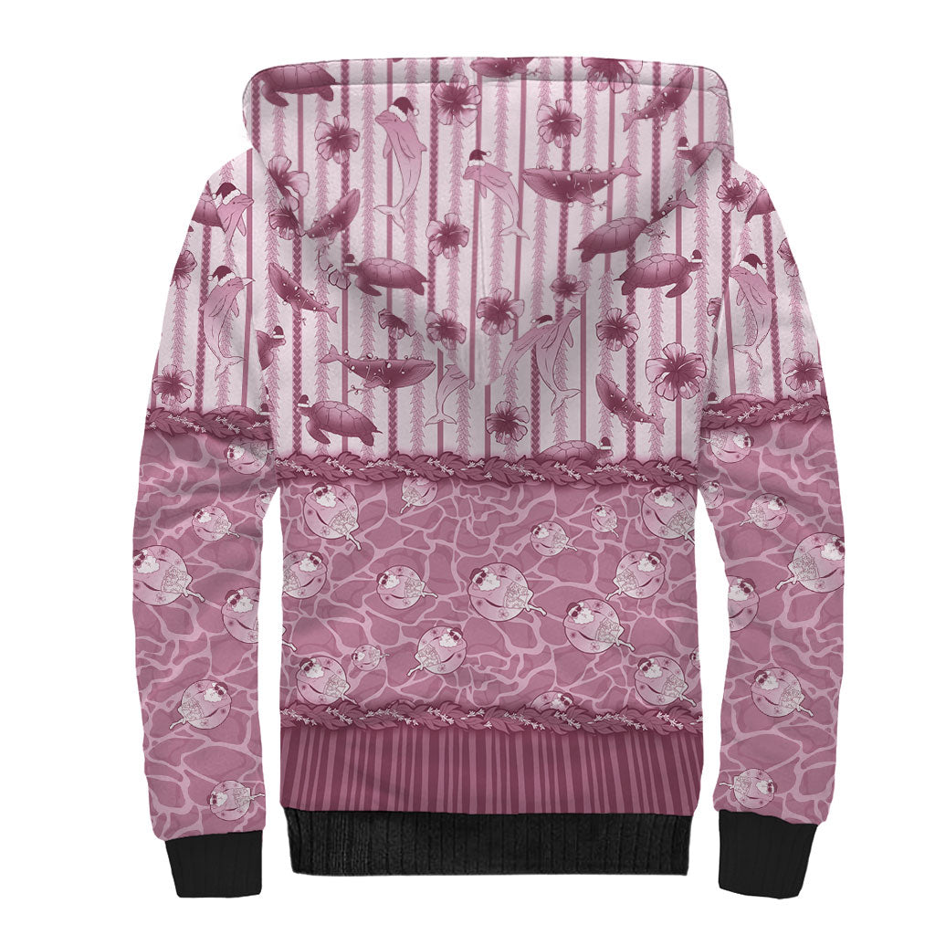 Hawaii Christmas In July Sherpa Hoodie Dusty Pink Mele Kalikimaka Sea Animals