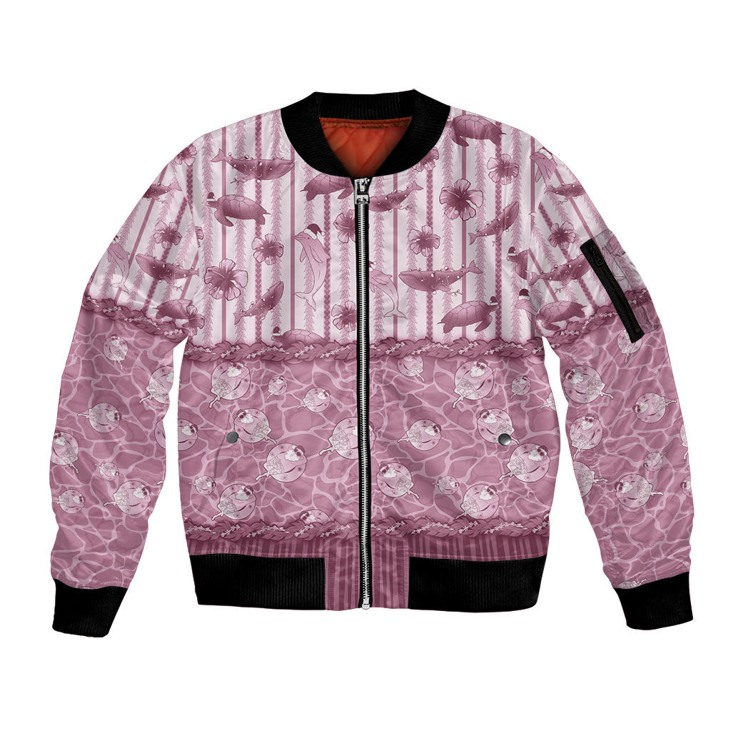 Hawaii Christmas In July Sleeve Zip Bomber Jacket Dusty Pink Mele Kalikimaka Sea Animals DT05 Unisex Pink - Polynesian Pride