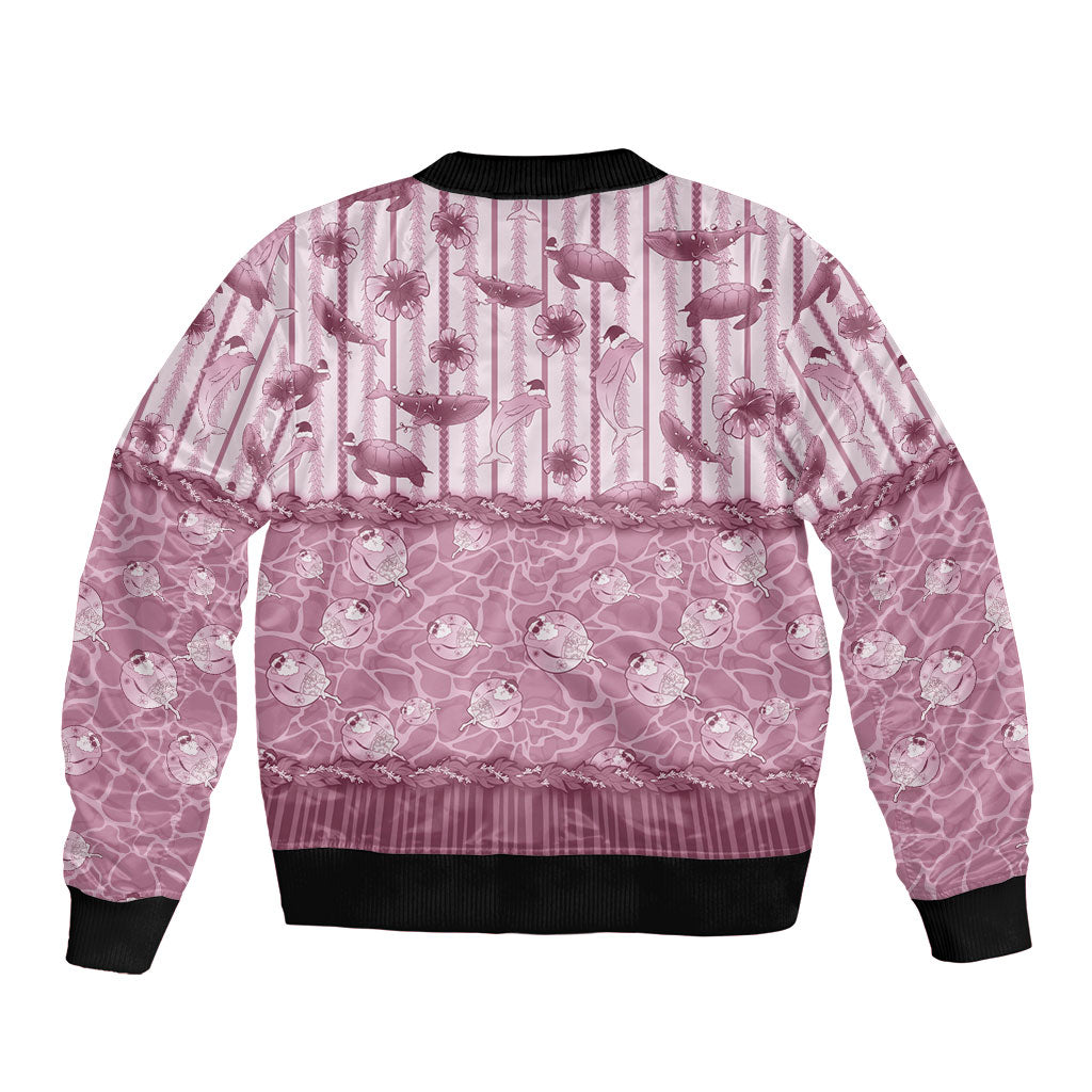 Hawaii Christmas In July Sleeve Zip Bomber Jacket Dusty Pink Mele Kalikimaka Sea Animals DT05 - Polynesian Pride