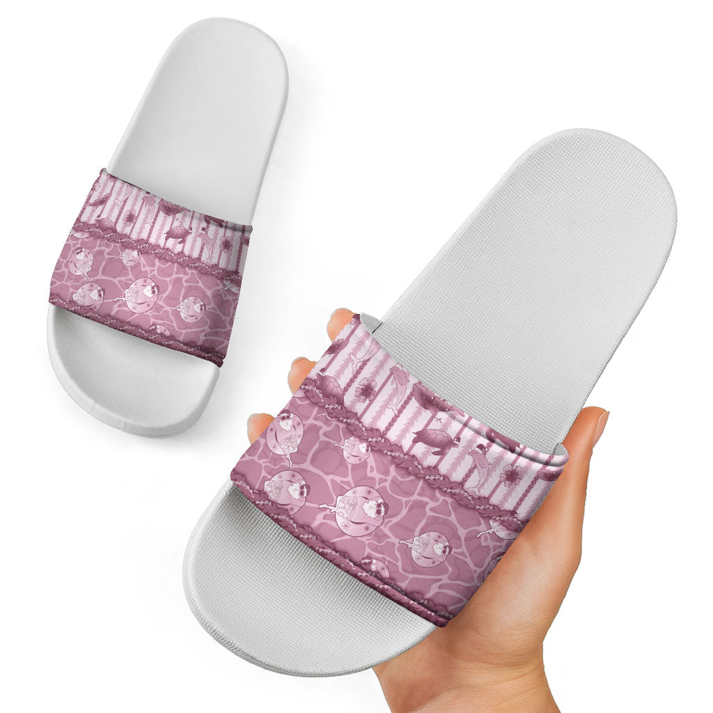 Hawaii Christmas In July Slide Sandals Dusty Pink Mele Kalikimaka Sea Animals DT05 - Polynesian Pride
