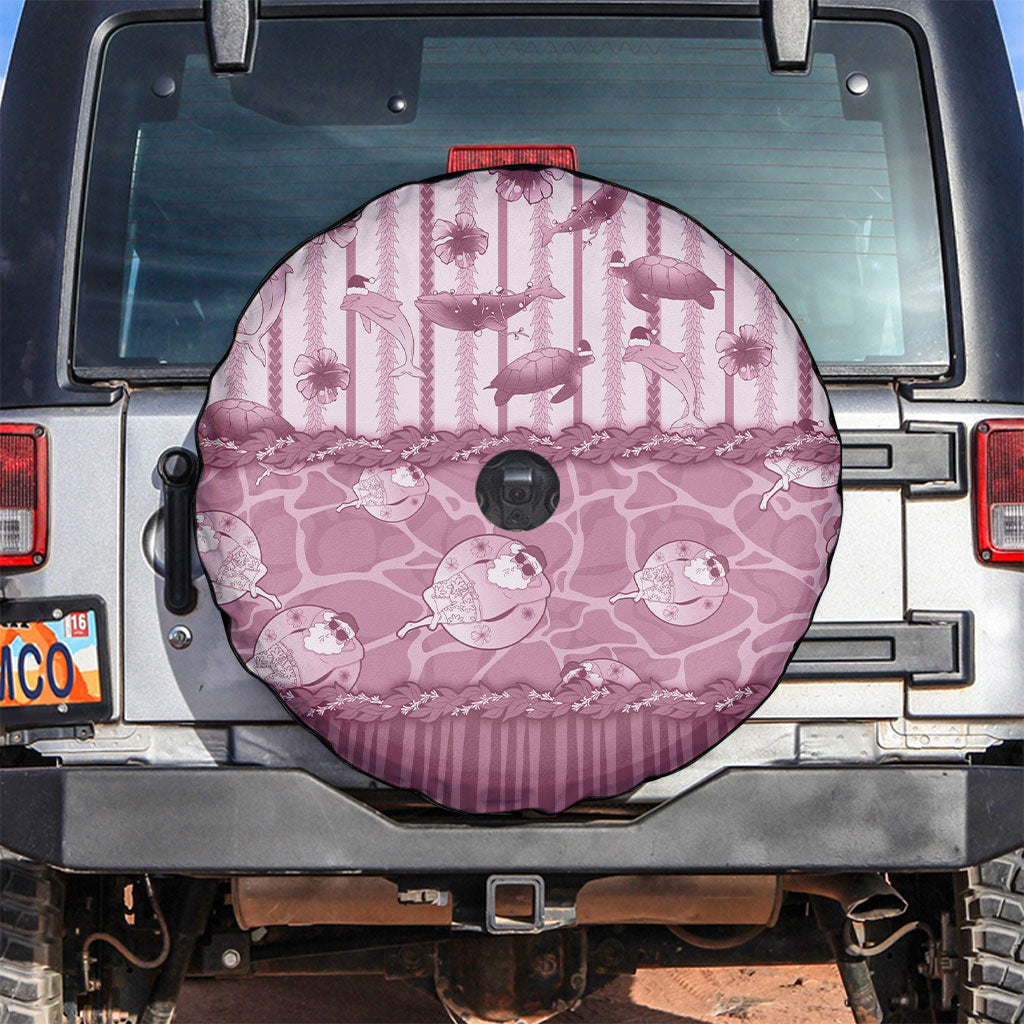 Hawaii Christmas In July Spare Tire Cover Dusty Pink Mele Kalikimaka Sea Animals