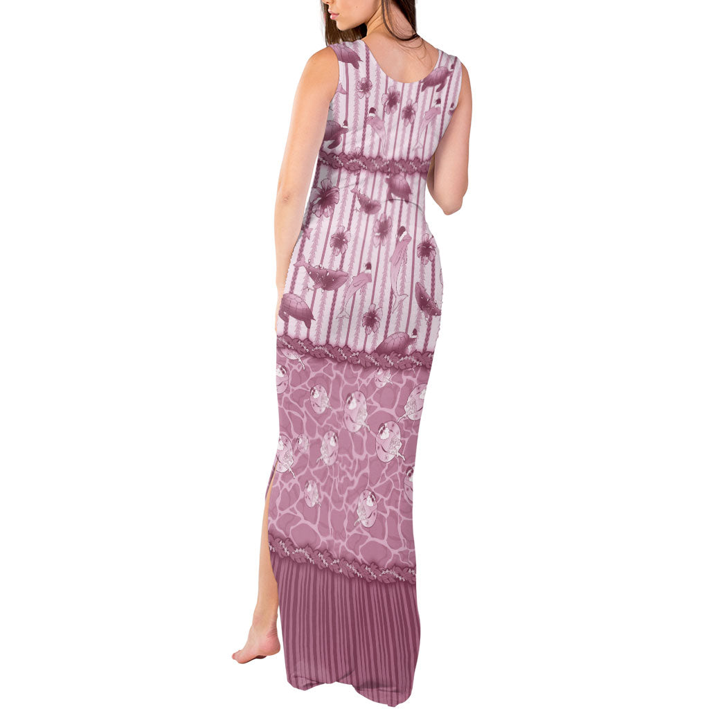 Hawaii Christmas In July Tank Maxi Dress Dusty Pink Mele Kalikimaka Sea Animals