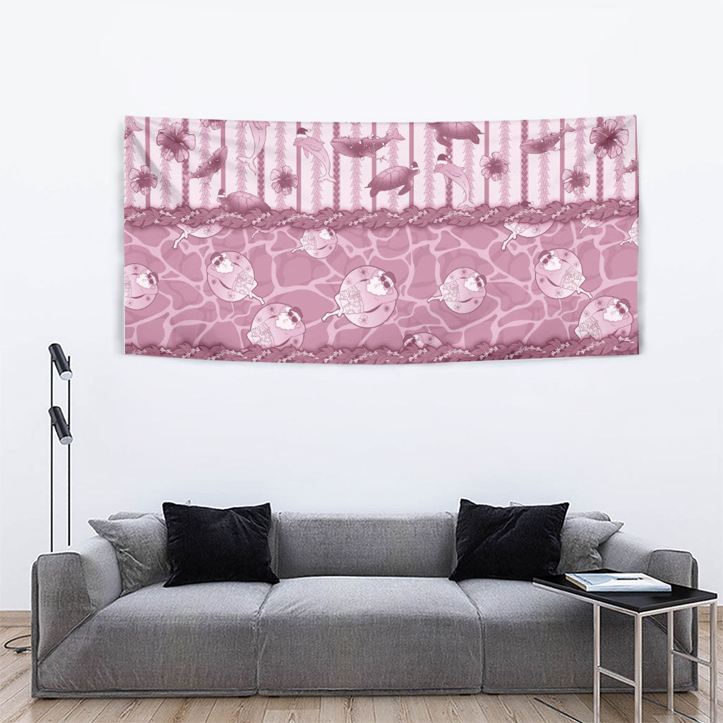 Hawaii Christmas In July Tapestry Dusty Pink Mele Kalikimaka Sea Animals