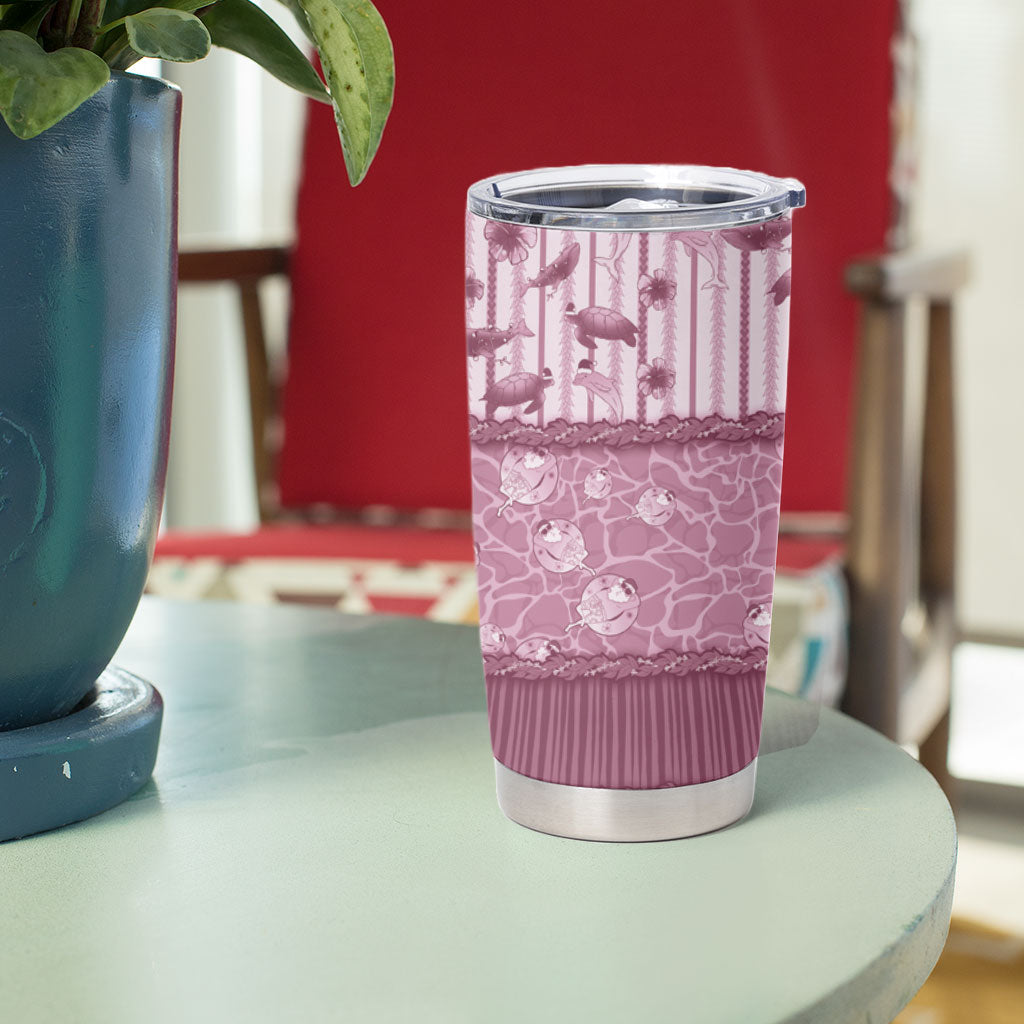 Hawaii Christmas In July Tumbler Cup Dusty Pink Mele Kalikimaka Sea Animals