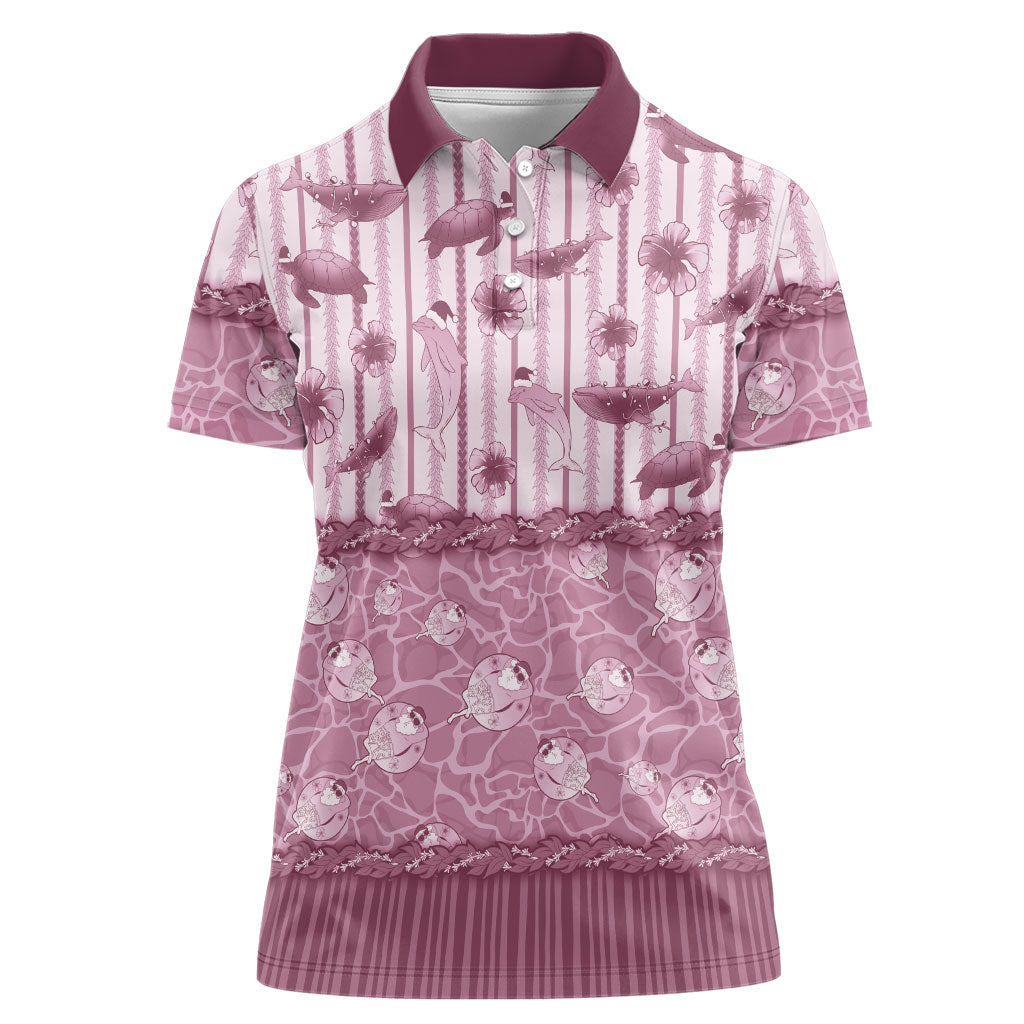 Hawaii Christmas In July Women Polo Shirt Dusty Pink Mele Kalikimaka Sea Animals