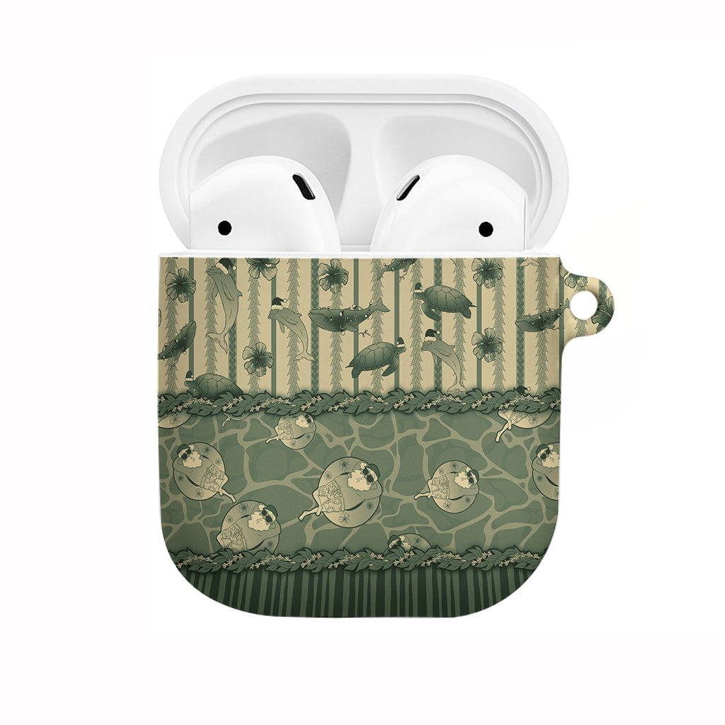 Hawaii Christmas In July AirPods Case Olive Green Mele Kalikimaka Sea Animals DT05 Green - Polynesian Pride