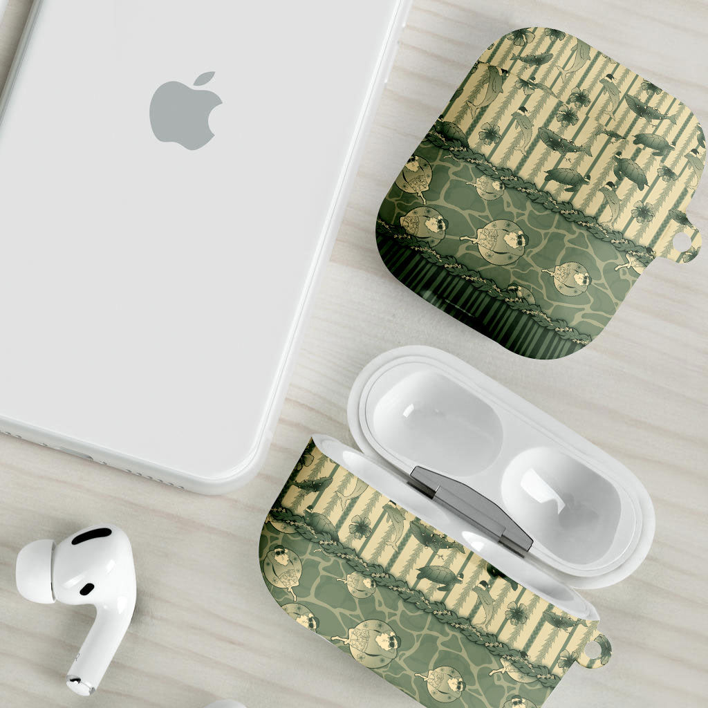 Hawaii Christmas In July AirPods Case Olive Green Mele Kalikimaka Sea Animals DT05 - Polynesian Pride