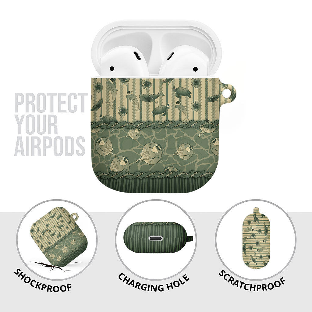 Hawaii Christmas In July AirPods Case Olive Green Mele Kalikimaka Sea Animals DT05 - Polynesian Pride