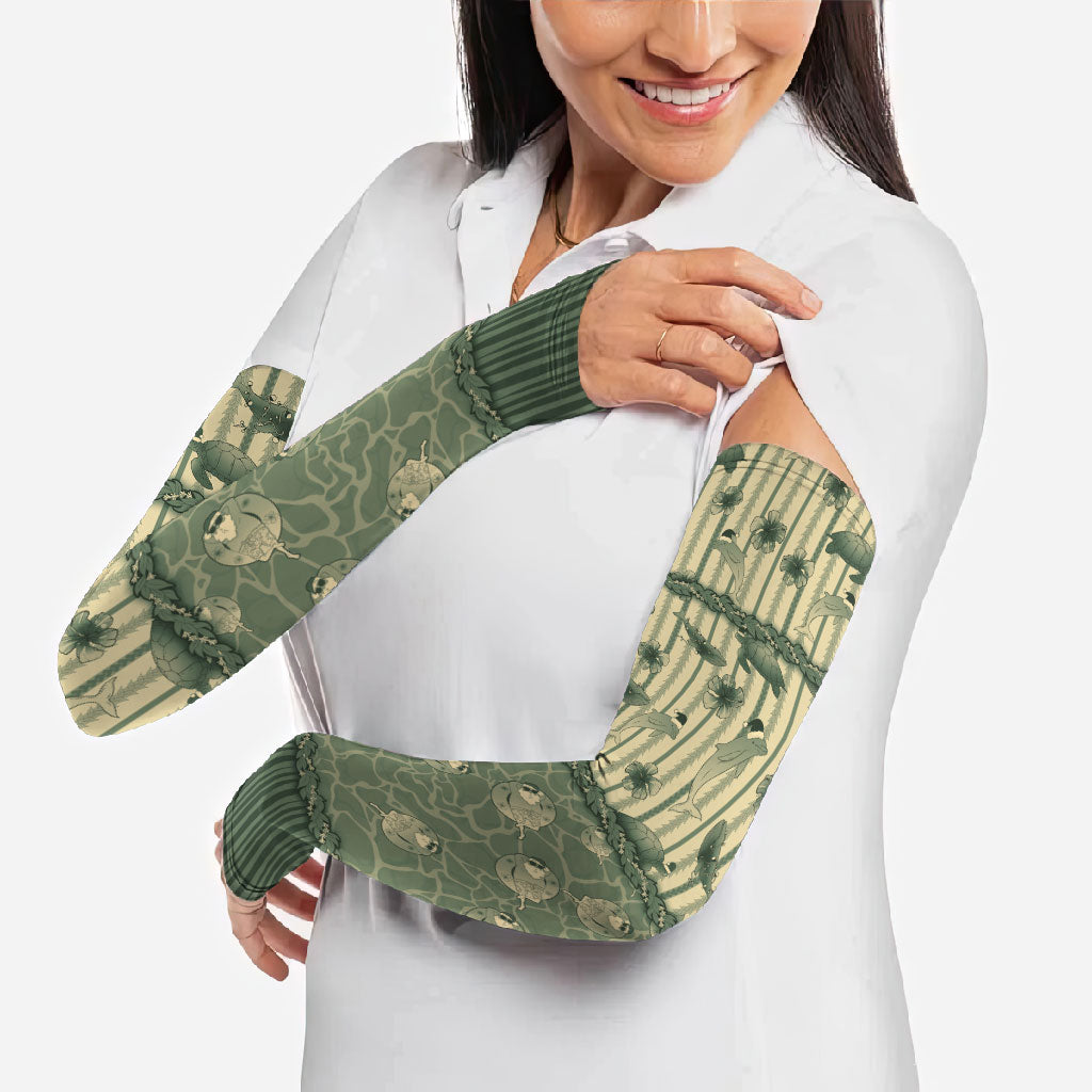 Hawaii Christmas In July Arm Sleeves Olive Green Mele Kalikimaka Sea Animals DT05 - Polynesian Pride