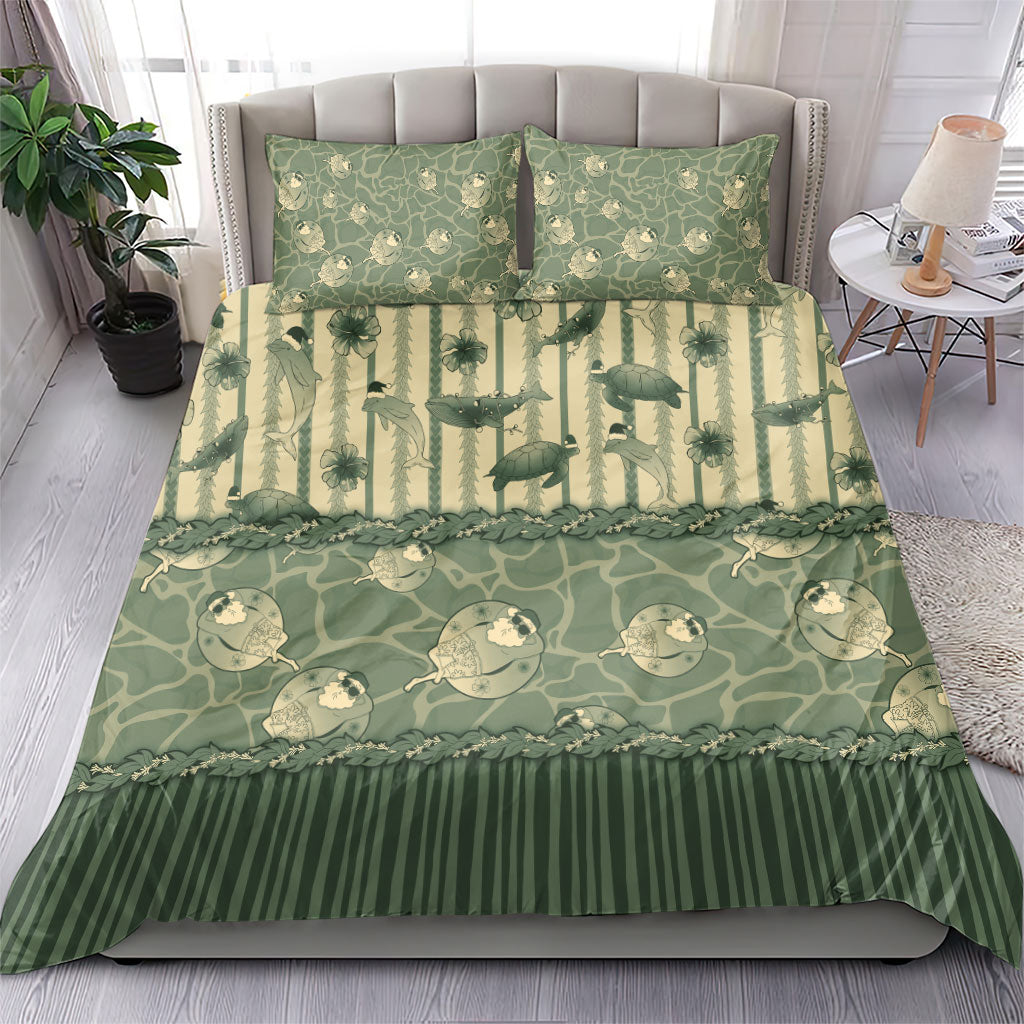 Hawaii Christmas In July Bedding Set Olive Green Mele Kalikimaka Sea Animals DT05 - Polynesian Pride