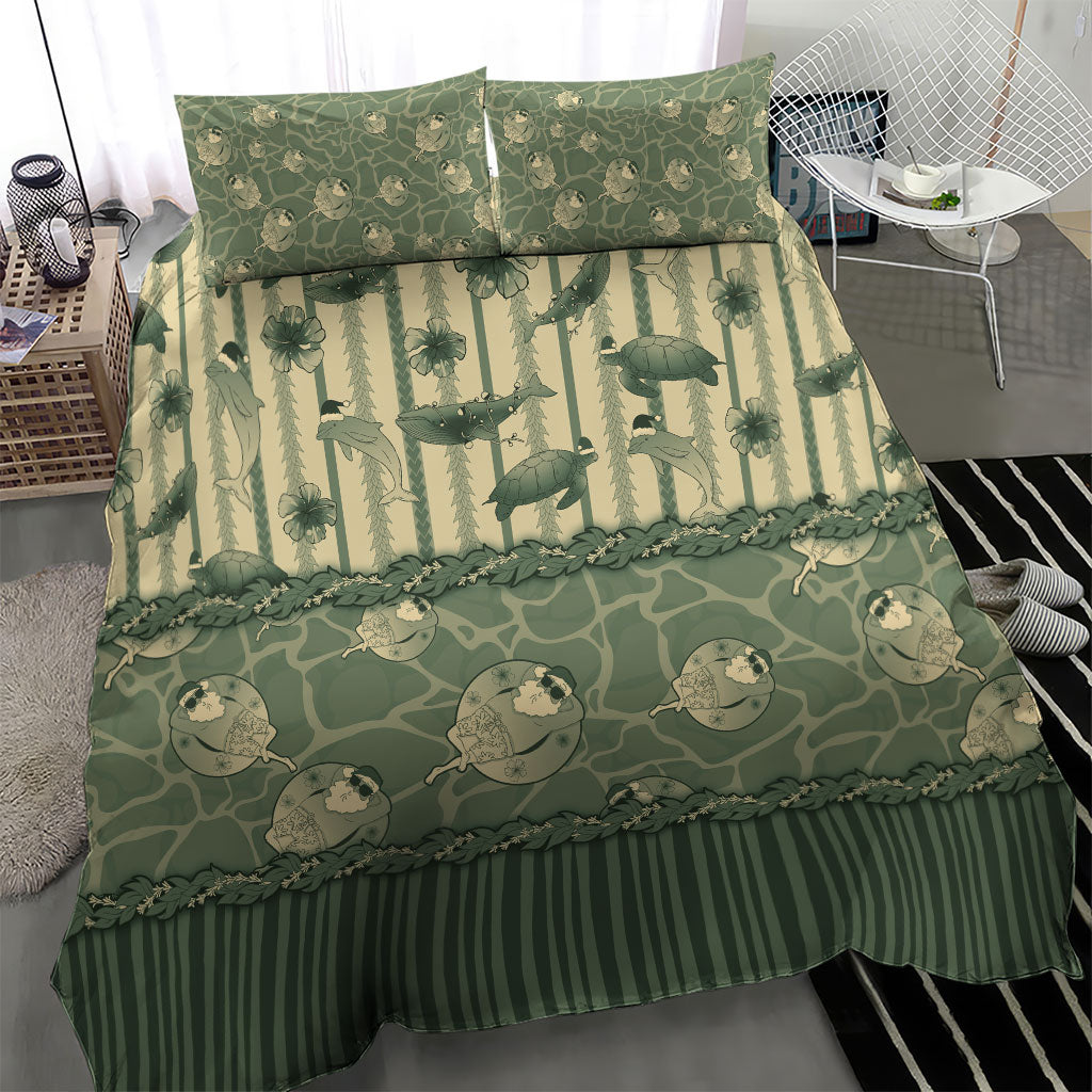 Hawaii Christmas In July Bedding Set Olive Green Mele Kalikimaka Sea Animals DT05 - Polynesian Pride
