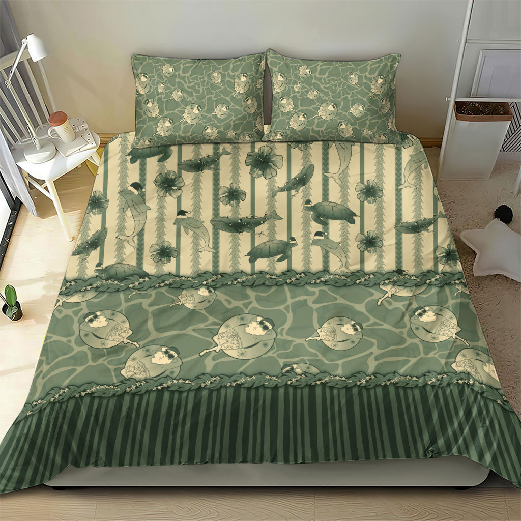 Hawaii Christmas In July Bedding Set Olive Green Mele Kalikimaka Sea Animals DT05 - Polynesian Pride