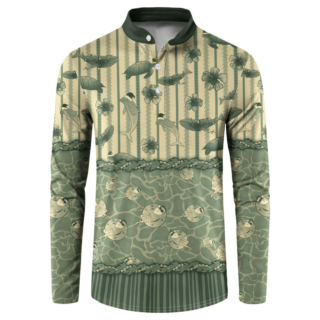 Hawaii Christmas In July Button Sweatshirt Olive Green Mele Kalikimaka Sea Animals DT05 Green - Polynesian Pride