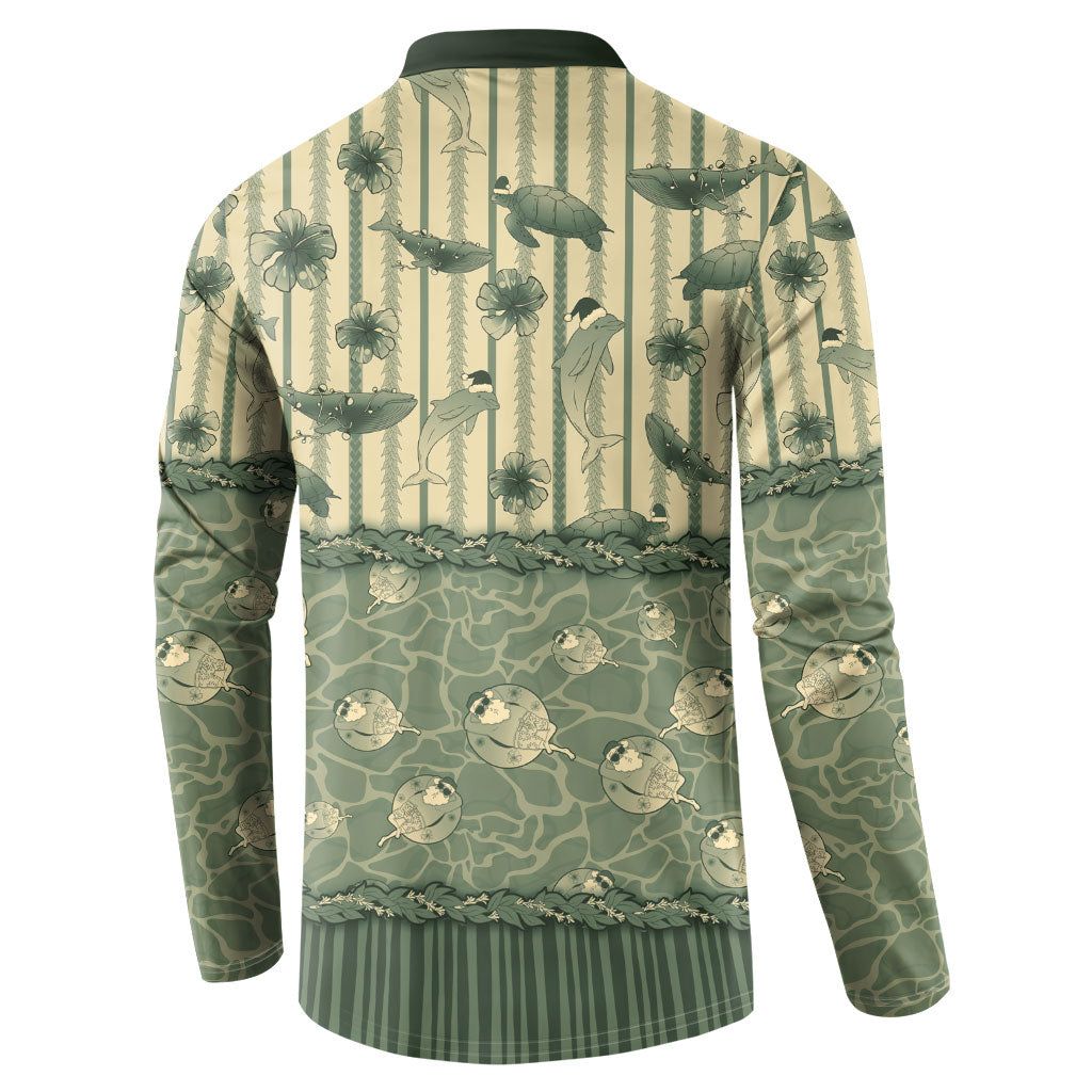 Hawaii Christmas In July Button Sweatshirt Olive Green Mele Kalikimaka Sea Animals DT05 - Polynesian Pride