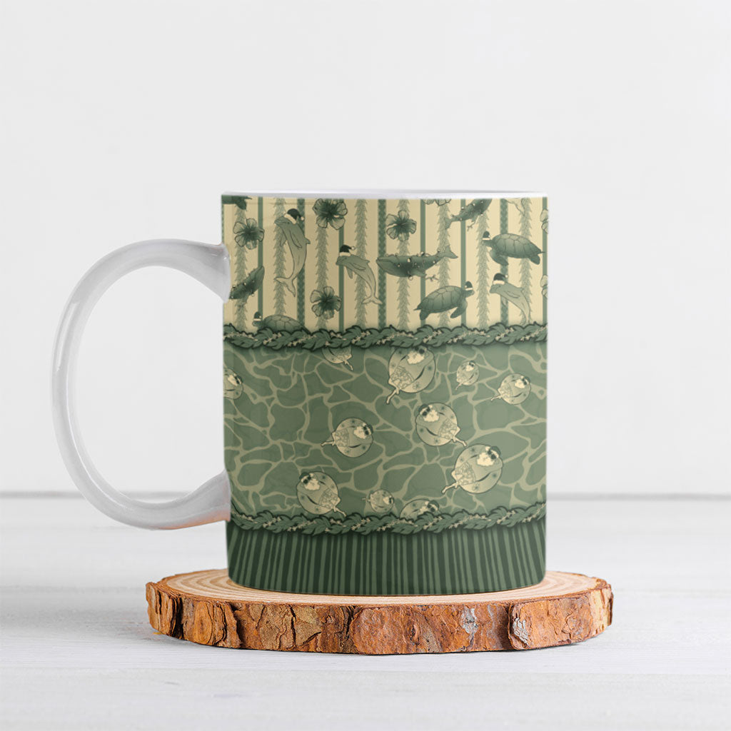Hawaii Christmas In July Ceramic Mug Olive Green Mele Kalikimaka Sea Animals DT05 Green - Polynesian Pride