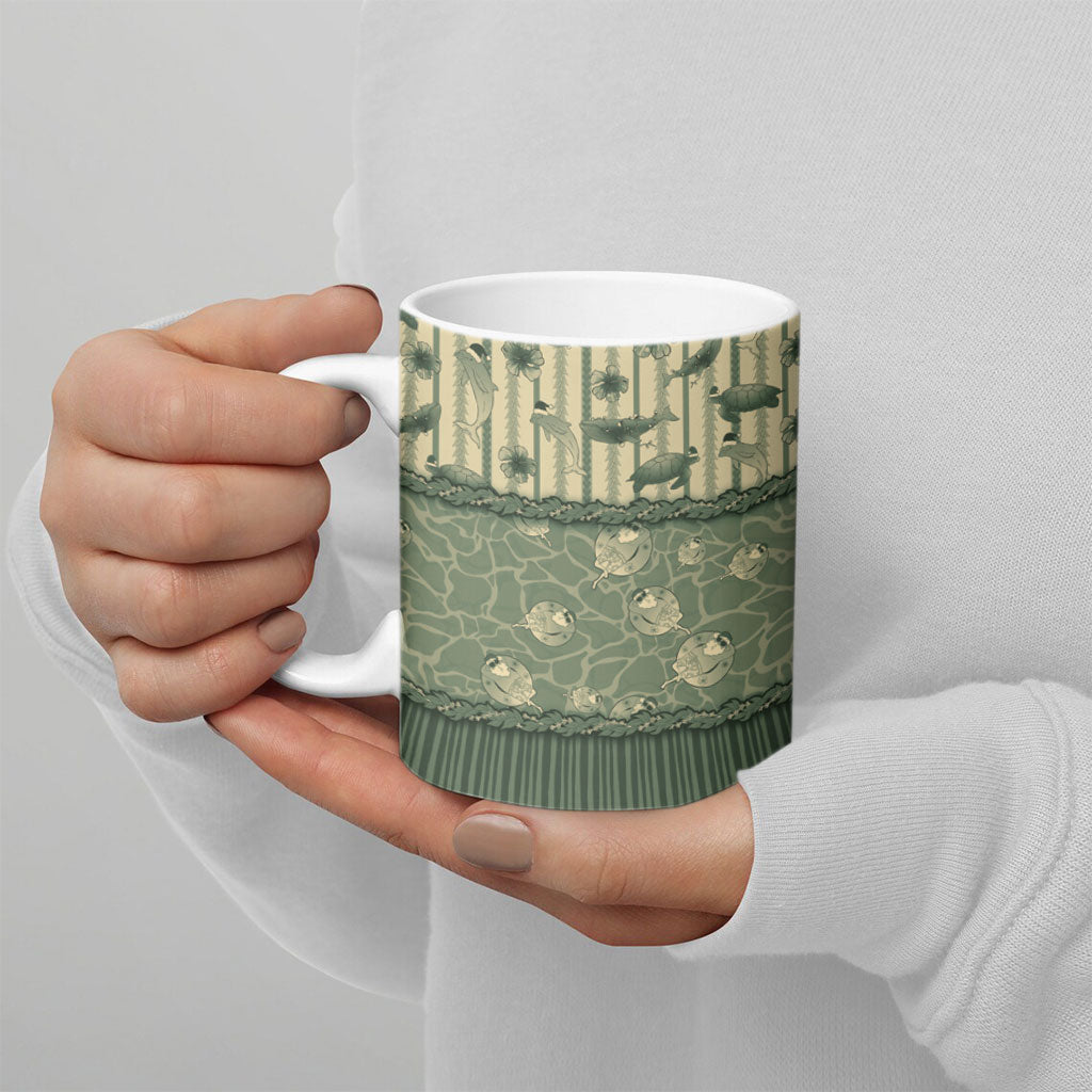 Hawaii Christmas In July Ceramic Mug Olive Green Mele Kalikimaka Sea Animals DT05 - Polynesian Pride