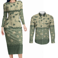 Hawaii Christmas In July Couples Matching Long Sleeve Bodycon Dress and Long Sleeve Button Shirt Olive Green Mele Kalikimaka Sea Animals DT05 Green - Polynesian Pride