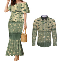Hawaii Christmas In July Couples Matching Mermaid Dress and Long Sleeve Button Shirt Olive Green Mele Kalikimaka Sea Animals