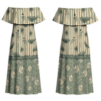 Hawaii Christmas In July Couples Matching Off Shoulder Maxi Dress and Long Sleeve Button Shirt Olive Green Mele Kalikimaka Sea Animals DT05 - Polynesian Pride