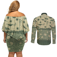 Hawaii Christmas In July Couples Matching Off Shoulder Short Dress and Long Sleeve Button Shirt Olive Green Mele Kalikimaka Sea Animals