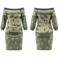 Hawaii Christmas In July Couples Matching Off The Shoulder Long Sleeve Dress and Hawaiian Shirt Olive Green Mele Kalikimaka Sea Animals DT05 - Polynesian Pride