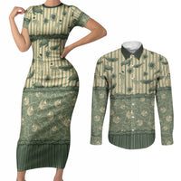Hawaii Christmas In July Couples Matching Short Sleeve Bodycon Dress and Long Sleeve Button Shirt Olive Green Mele Kalikimaka Sea Animals DT05 Green - Polynesian Pride