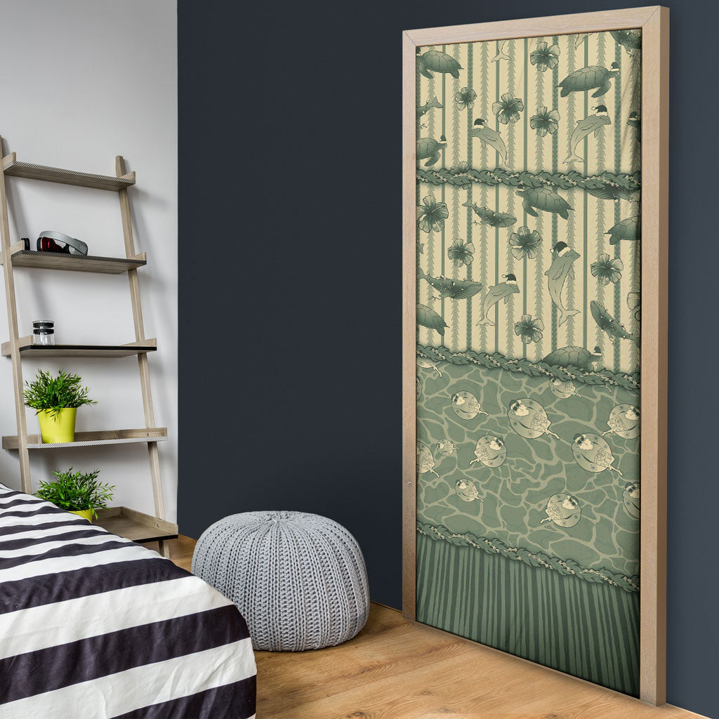 Hawaii Christmas In July Door Cover Olive Green Mele Kalikimaka Sea Animals DT05 - Polynesian Pride