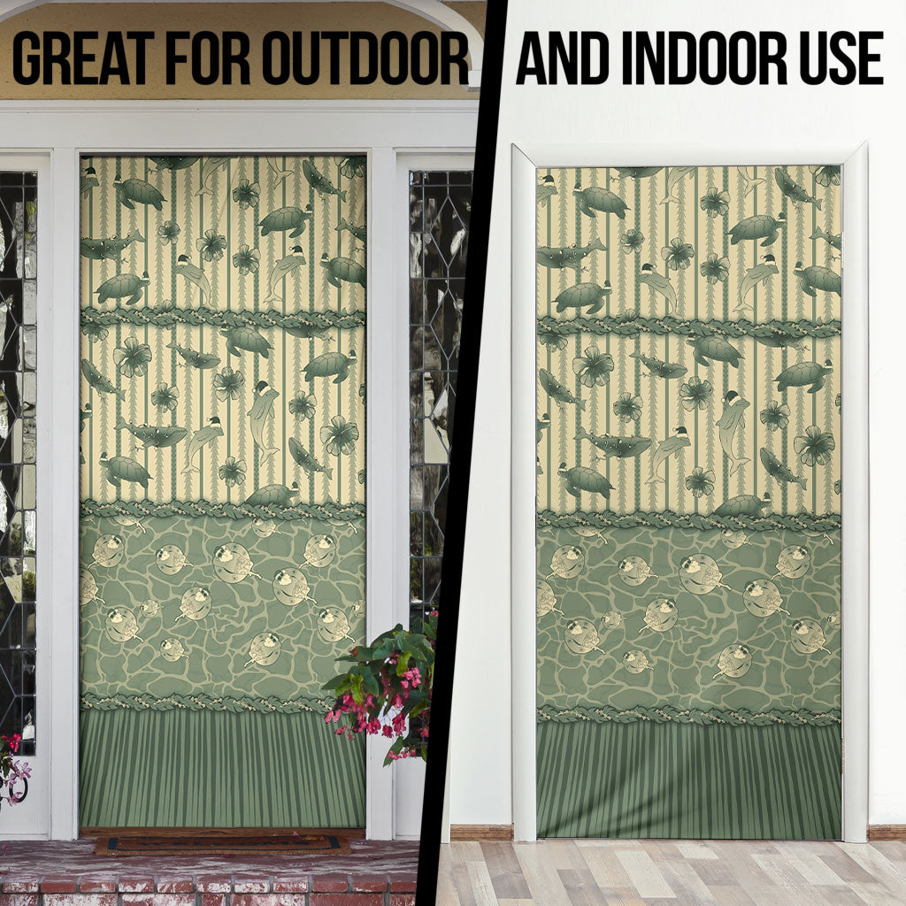 Hawaii Christmas In July Door Cover Olive Green Mele Kalikimaka Sea Animals DT05 - Polynesian Pride